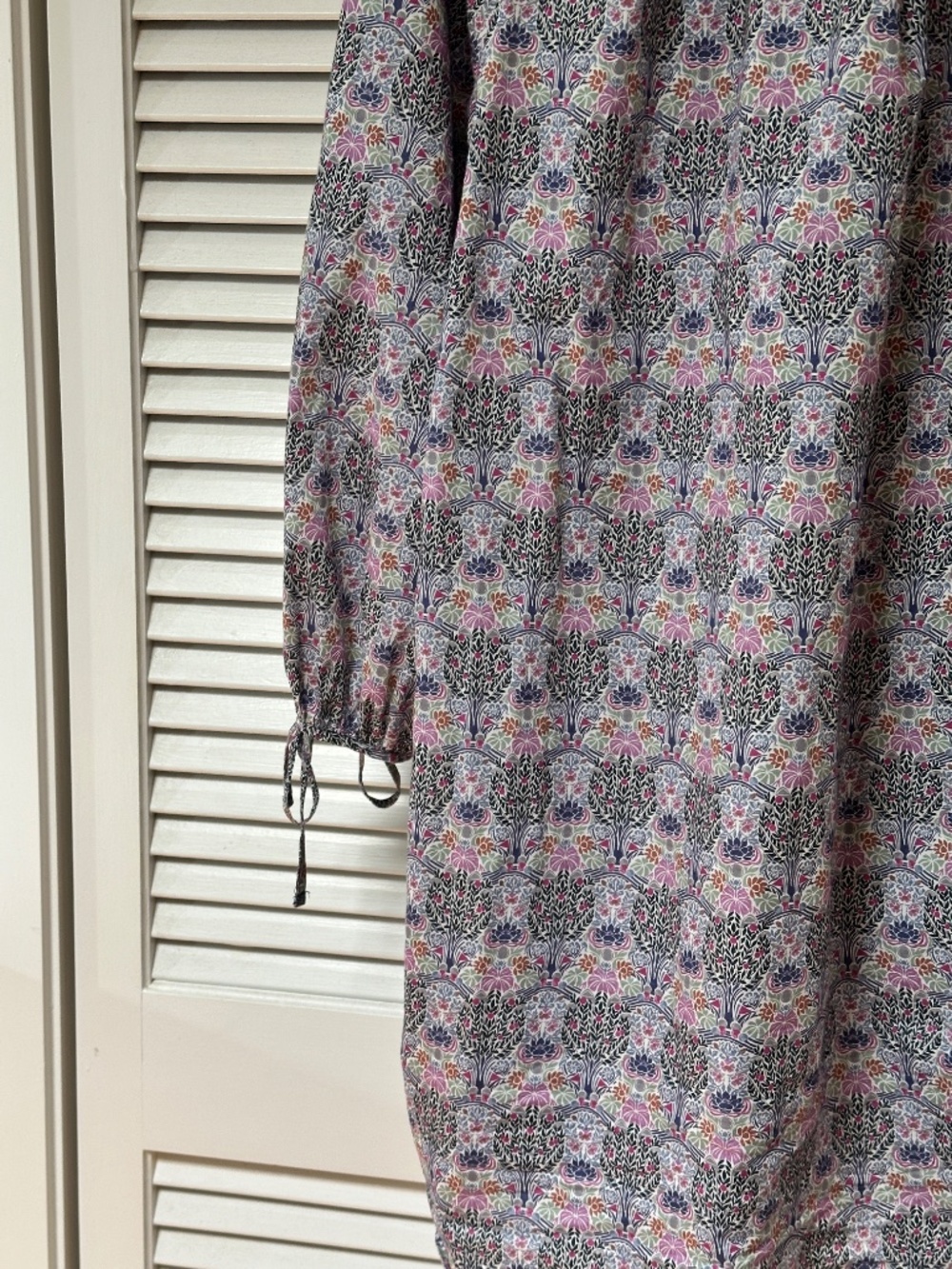 J. Crew Tie-Sleeve Button-Front Organic Cotton Dress Liberty Club Nouveau Print - Picture 12 of 15